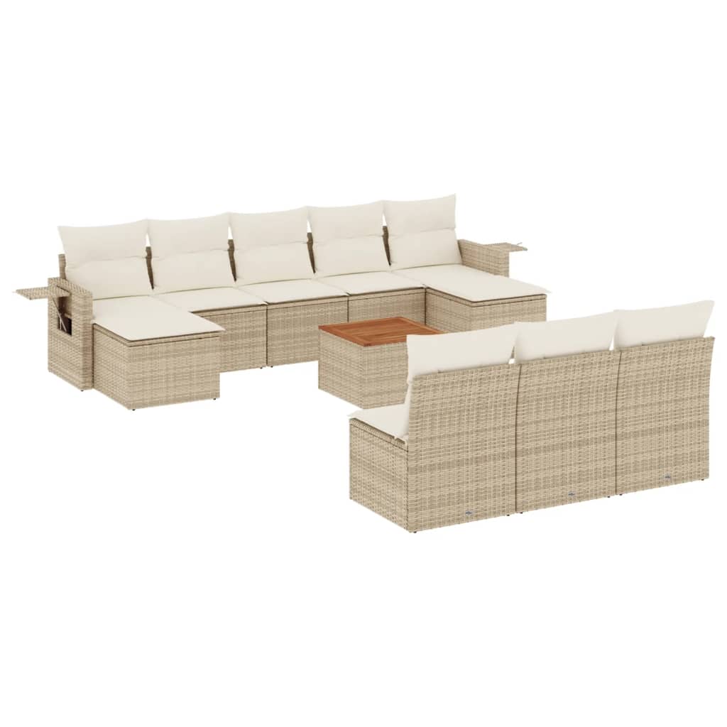 Set Divani Da Giardino 11 Pz Con Cuscini Beige In Polyrattan - Image 2