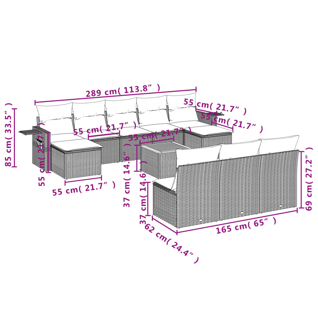 Set Divani Da Giardino 11 Pz Con Cuscini Beige In Polyrattan - Image 3