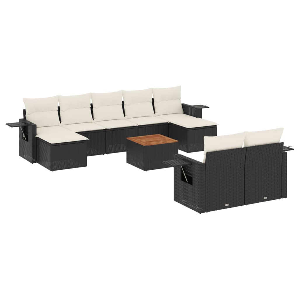 Set Divani Da Giardino 10pz Con Cuscini In Polyrattan Nero - Image 2