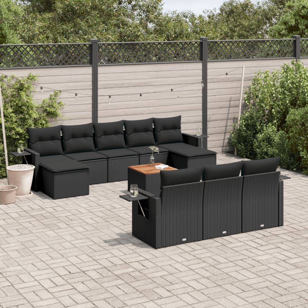 Set Divani Da Giardino 11 Pz Con Cuscini In Polyrattan Nero