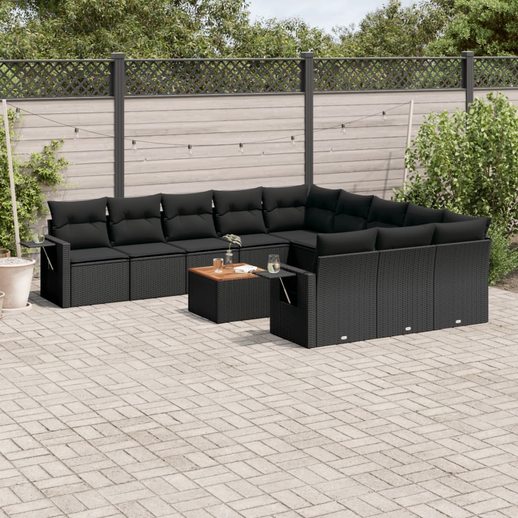 Set Divani Da Giardino 12 Pz Con Cuscini Nero In Polyrattan