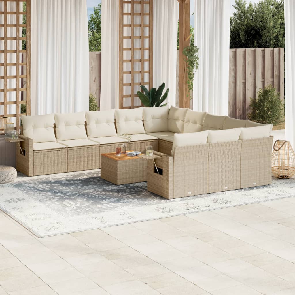 Set Divani Da Giardino 12 Pz Con Cuscini Beige In Polyrattan