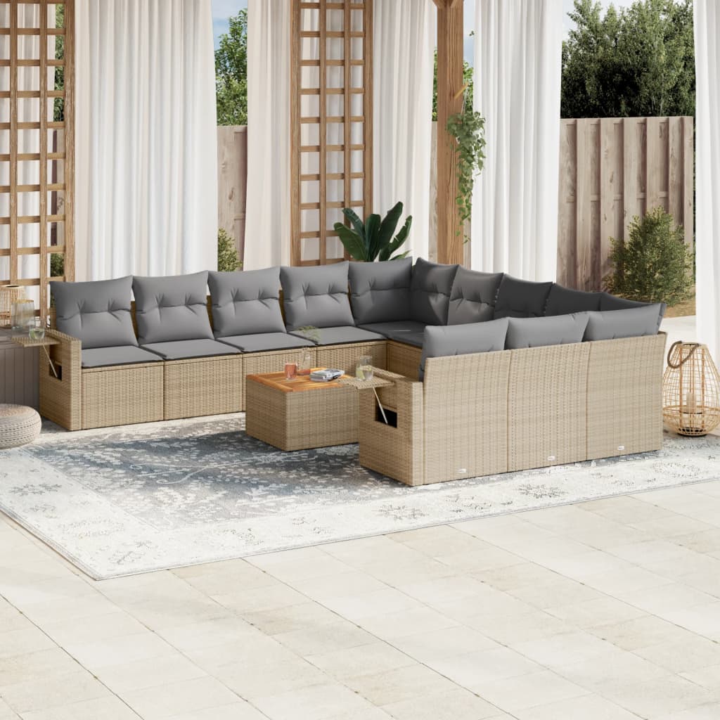 Set Divano Da Giardino 12 Pz Con Cuscini Beige Misto Polyrattan
