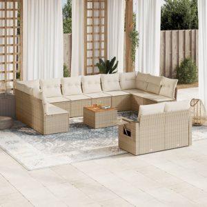 Set Divano Da Giardino 13 Pz Con Cuscini Beige In Polyrattan