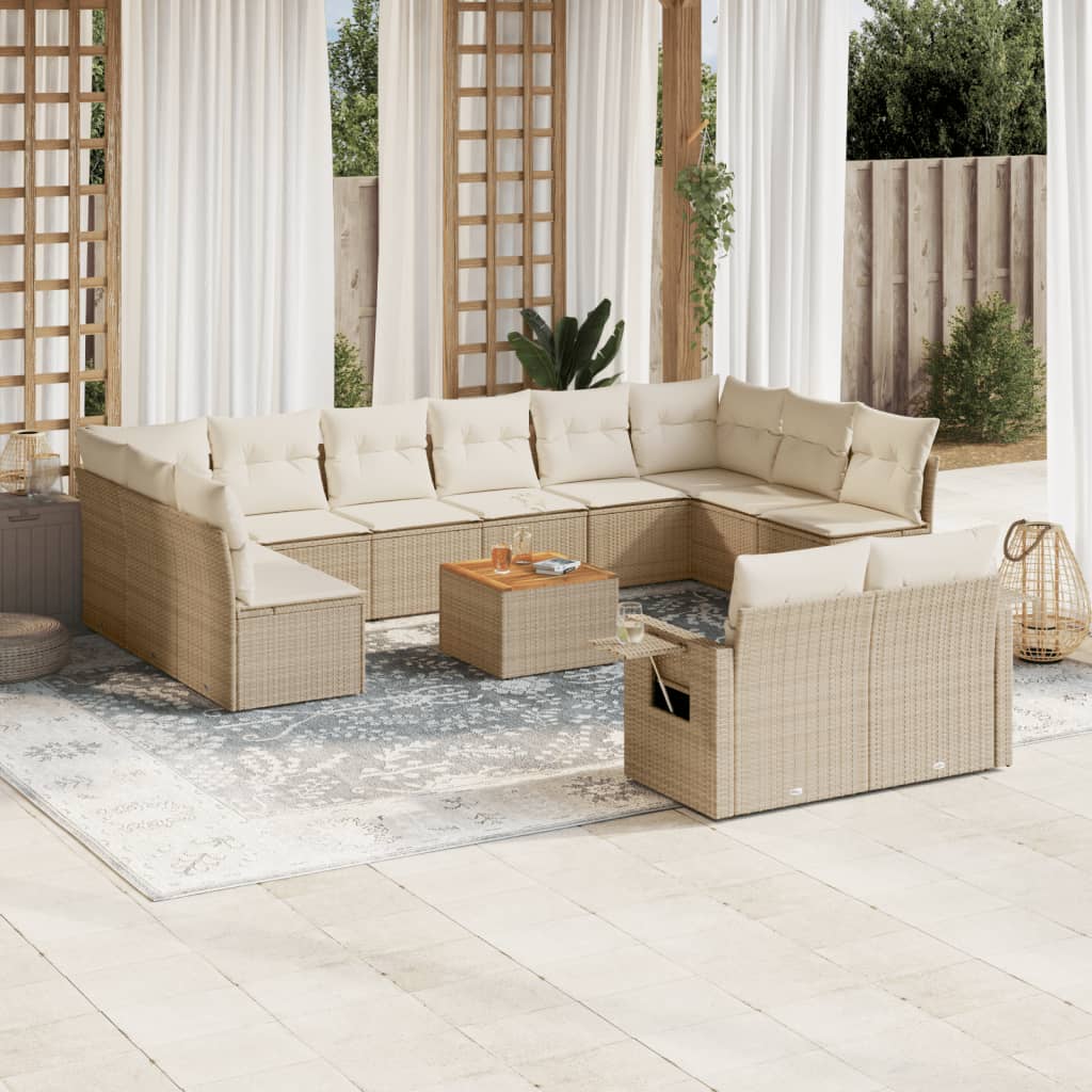 Set Divano Da Giardino 13 Pz Con Cuscini Beige In Polyrattan