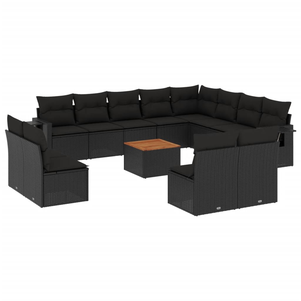 Set Divani Da Giardino 13pz Con Cuscini Nero In Polyrattan - Image 2