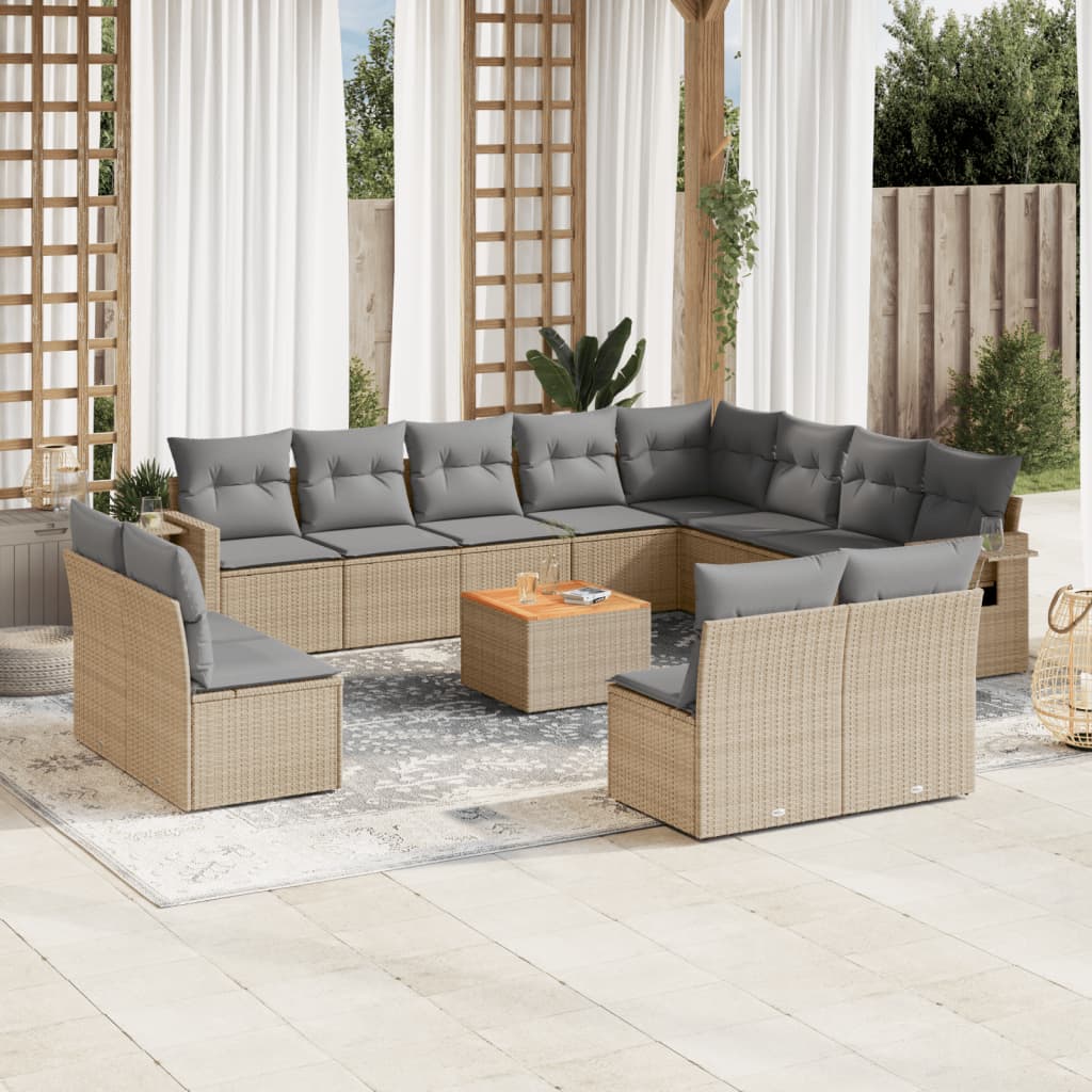 Set Divano Da Giardino 13 Pz Con Cuscini Beige Misto Polyrattan