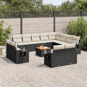 Set Divani Da Giardino 13pz Con Cuscini Nero In Polyrattan