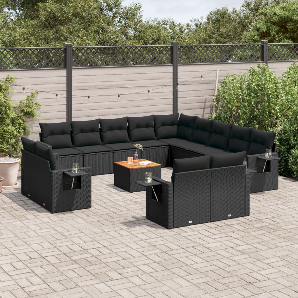 Set Divani Da Giardino 14pz Con Cuscini In Polyrattan Nero