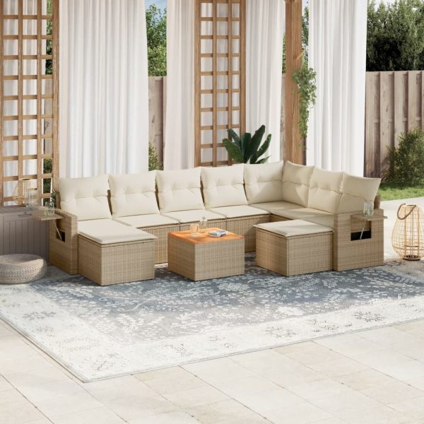 Set Divano Da Giardino 10 Pz Con Cuscini Beige In Polyrattan