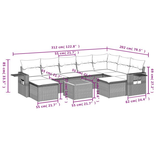 Set Divano Da Giardino 10 Pz Con Cuscini Beige In Polyrattan - Image 3