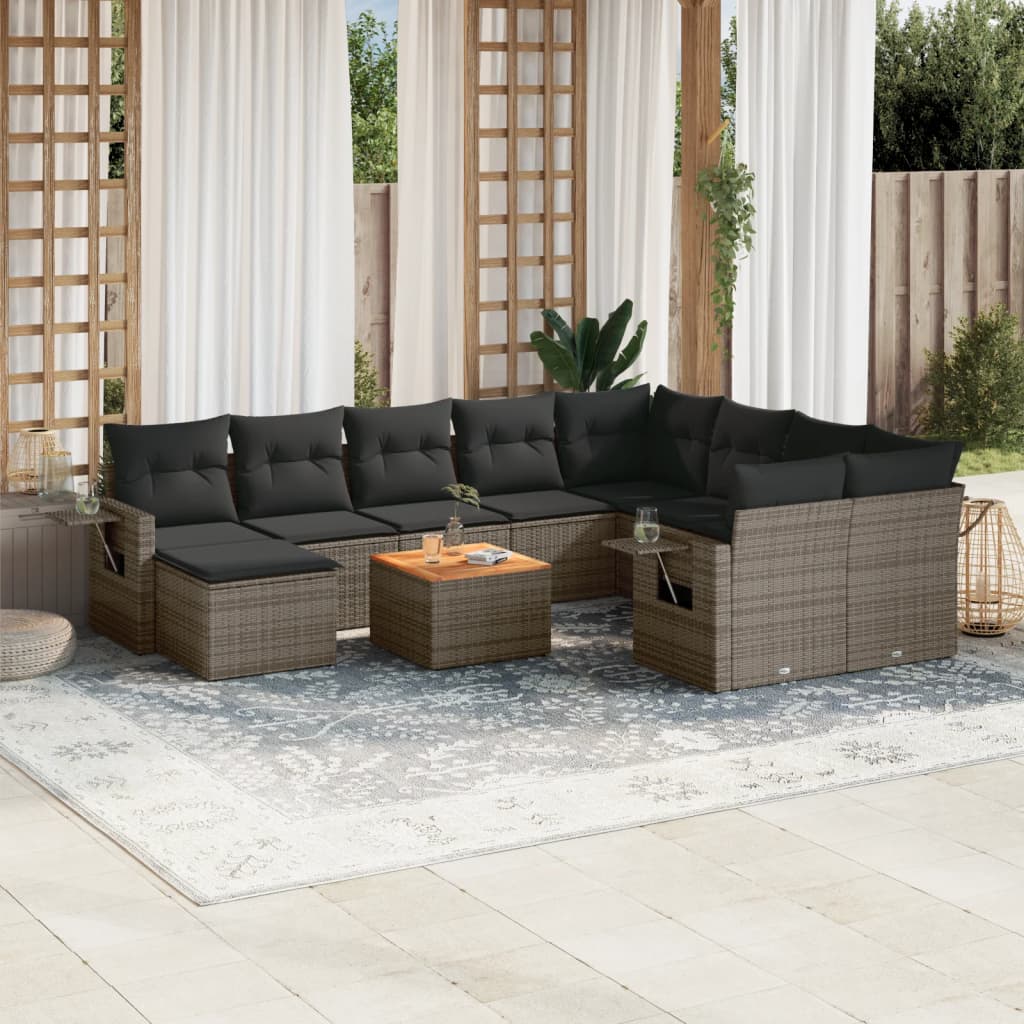 Set Divani Da Giardino 11 Pz Con Cuscini In Polyrattan Grigio