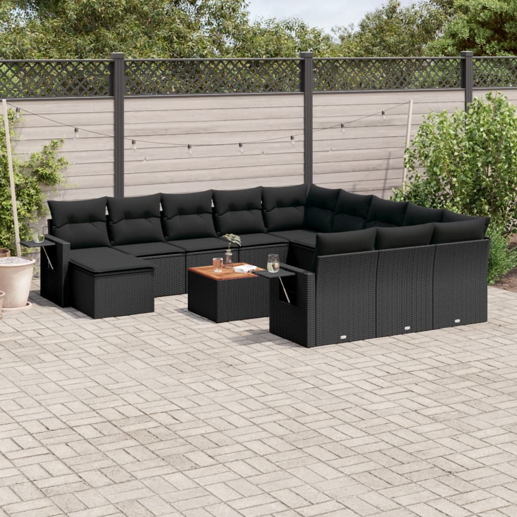 Set Divani Da Giardino 13pz Con Cuscini Nero In Polyrattan