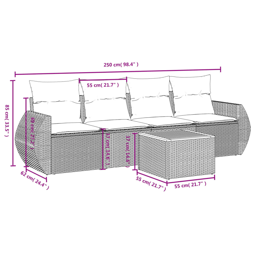 Set Divani Da Giardino 5 Pz Con Cuscini In Polyrattan Nero - Image 3