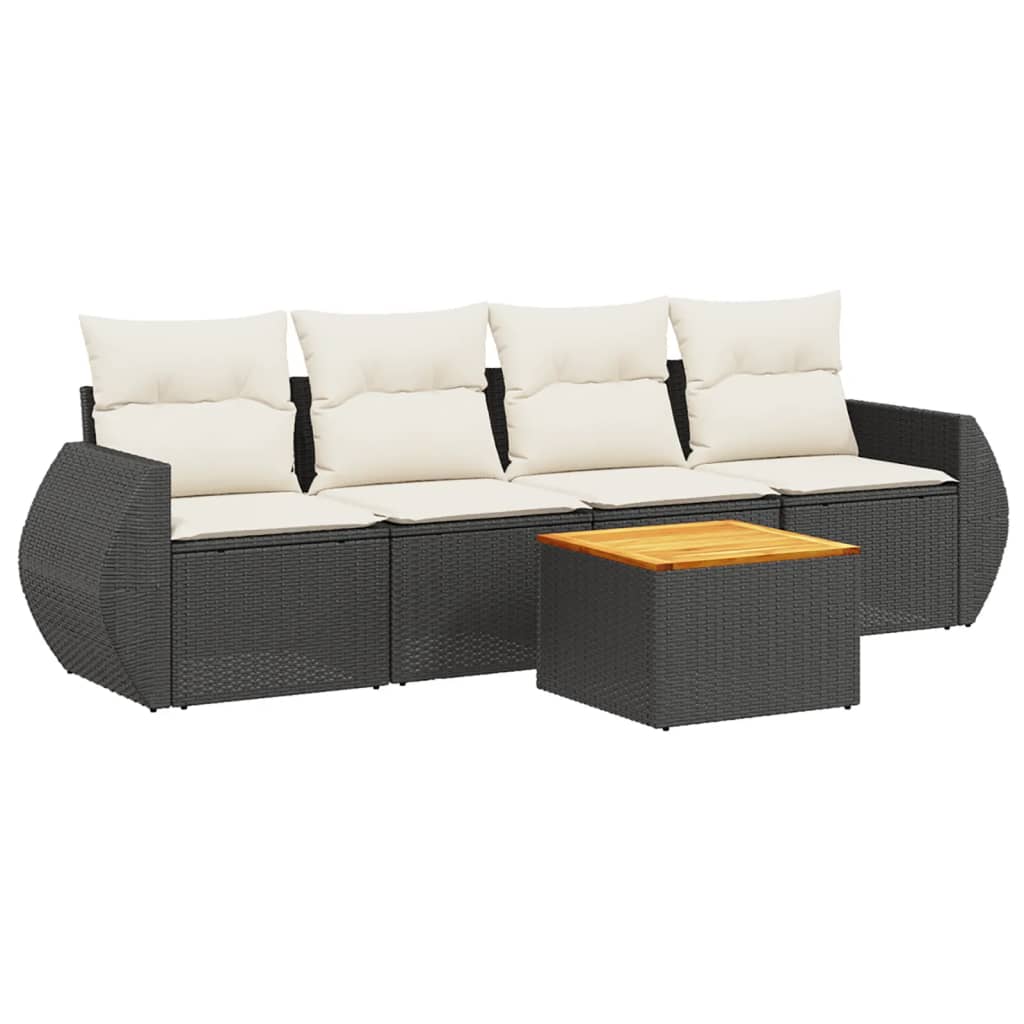 Set Divani Da Giardino 5 Pz Con Cuscini In Polyrattan Nero - Image 2