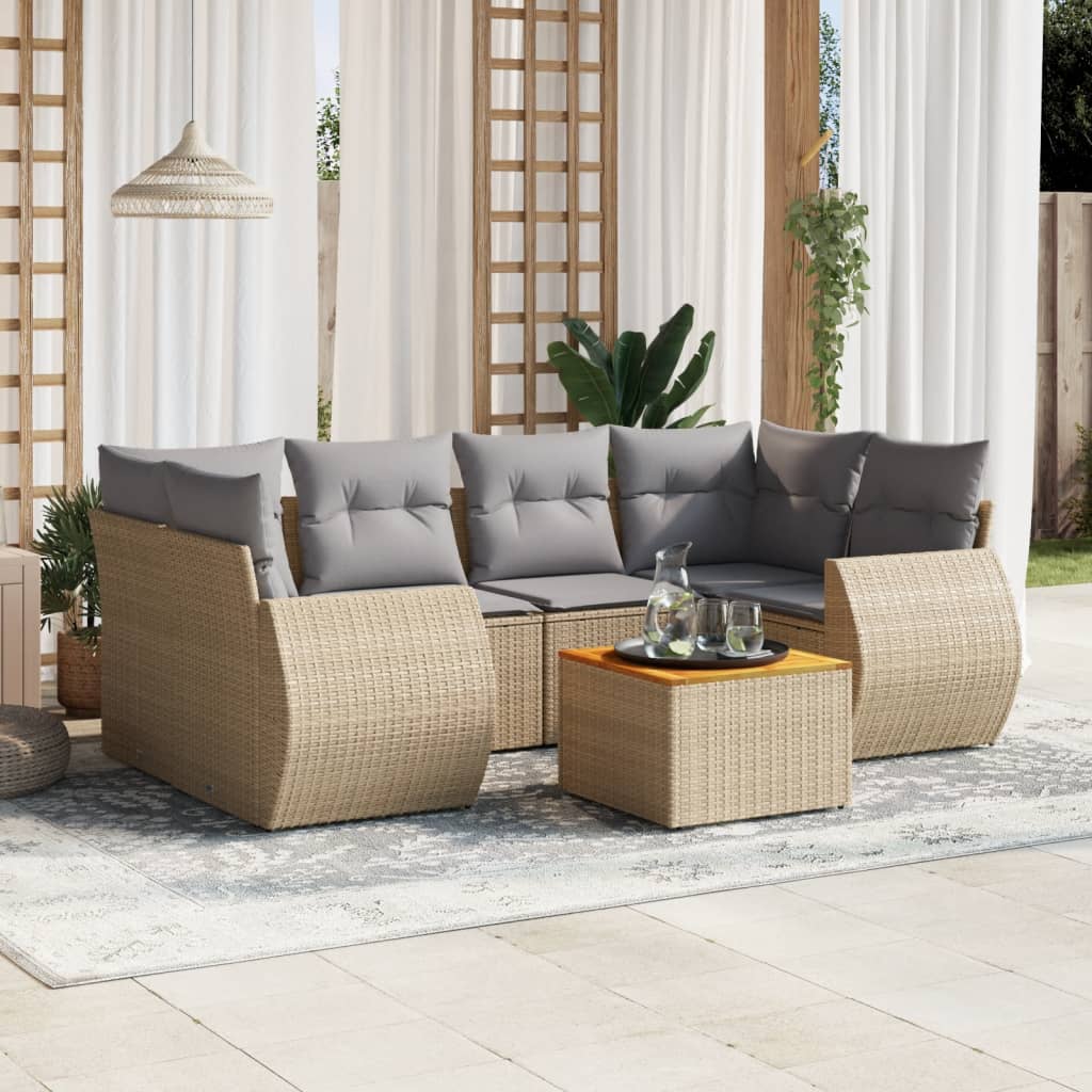 Set Divani Da Giardino 7 Pz Con Cuscini Beige In Polyrattan