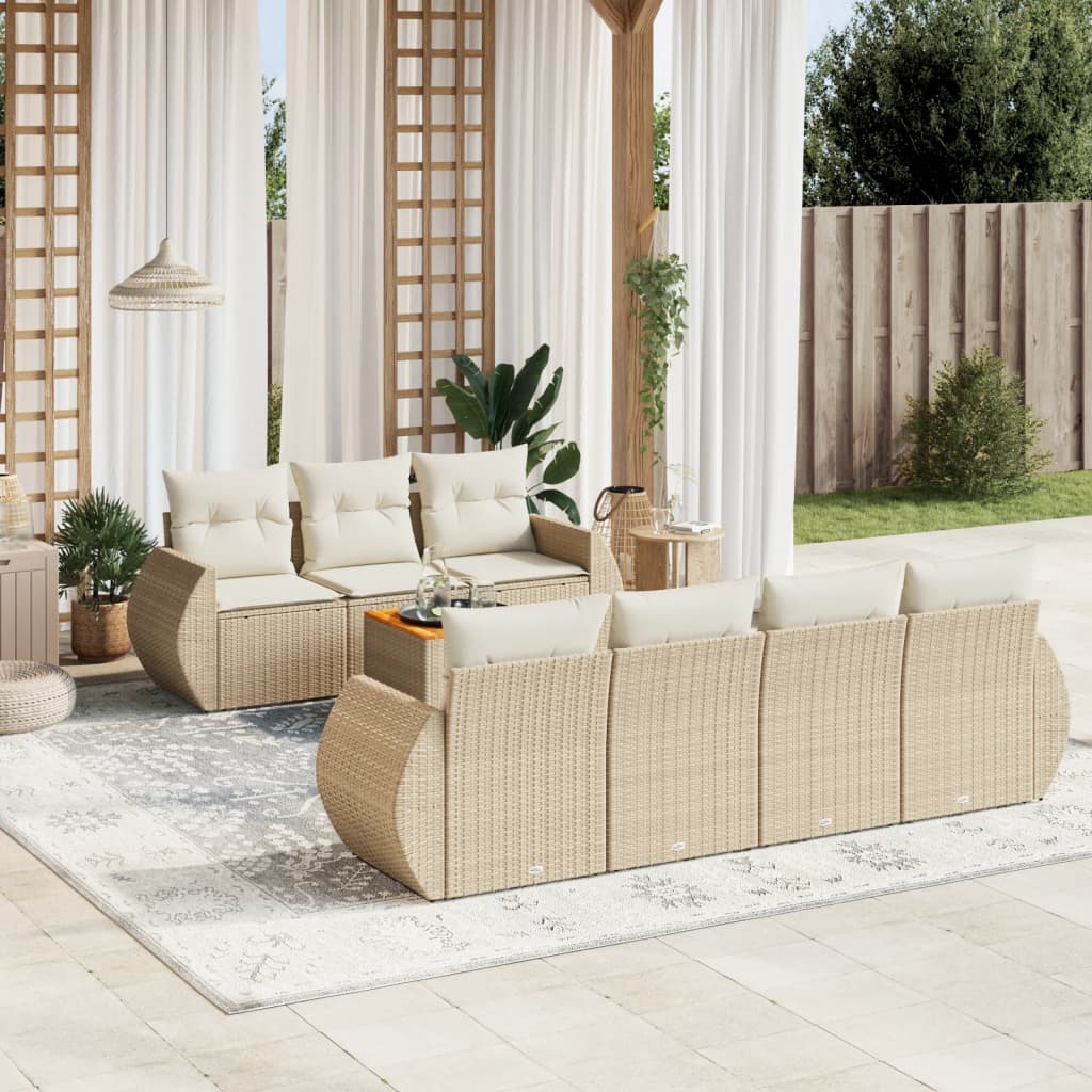 Set Divano Da Giardino 8 Pz Con Cuscini Beige In Polyrattan