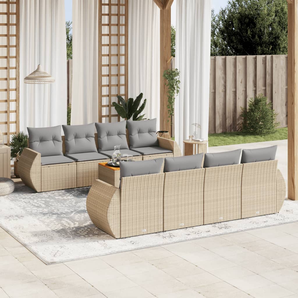 Set Divano Da Giardino 9 Pz Con Cuscini Beige In Polyrattan