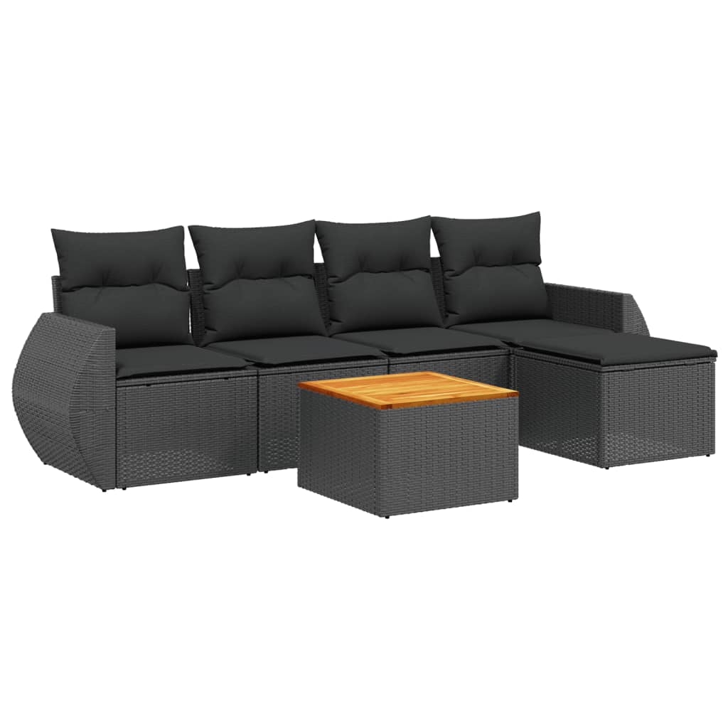 Set Divano Da Giardino 6 Pz Con Cuscini Nero In Polyrattan - Image 2