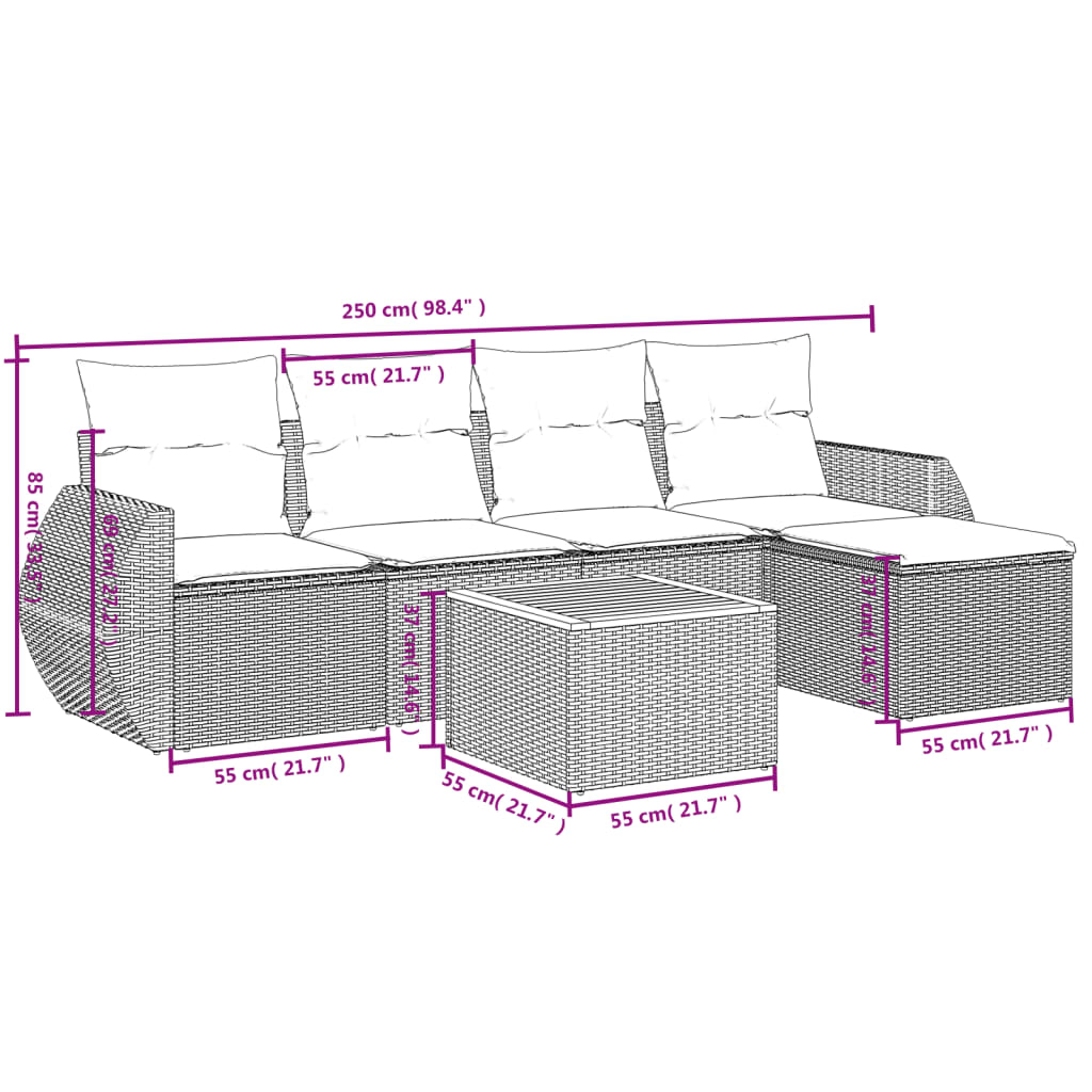 Set Divano Da Giardino 6 Pz Con Cuscini Grigio In Polyrattan - Image 3