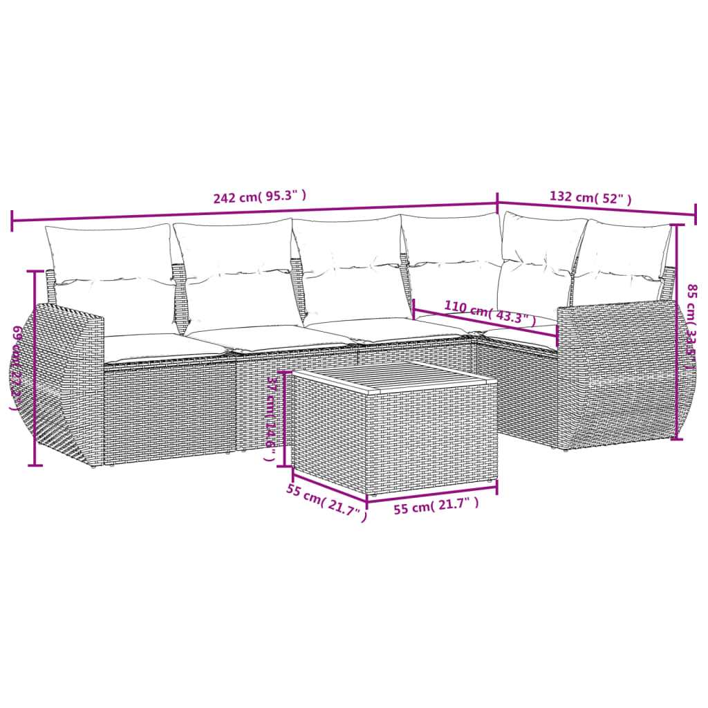 Set Divano Da Giardino 6 Pz Con Cuscini Beige In Polyrattan - Image 3