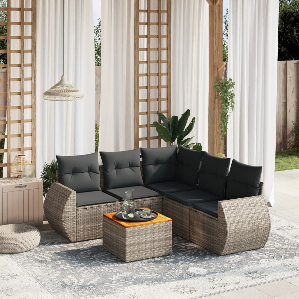 Set Divano Da Giardino 6 Pz Con Cuscini Grigio In Polyrattan
