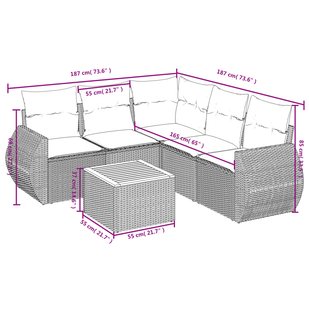 Set Divano Da Giardino 6 Pz Con Cuscini Grigio In Polyrattan - Image 3