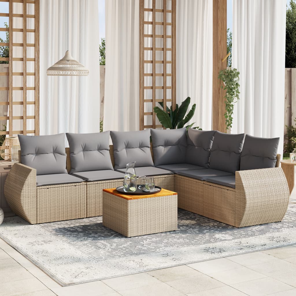 Set Divani Da Giardino 7 Pz Con Cuscini Beige In Polyrattan