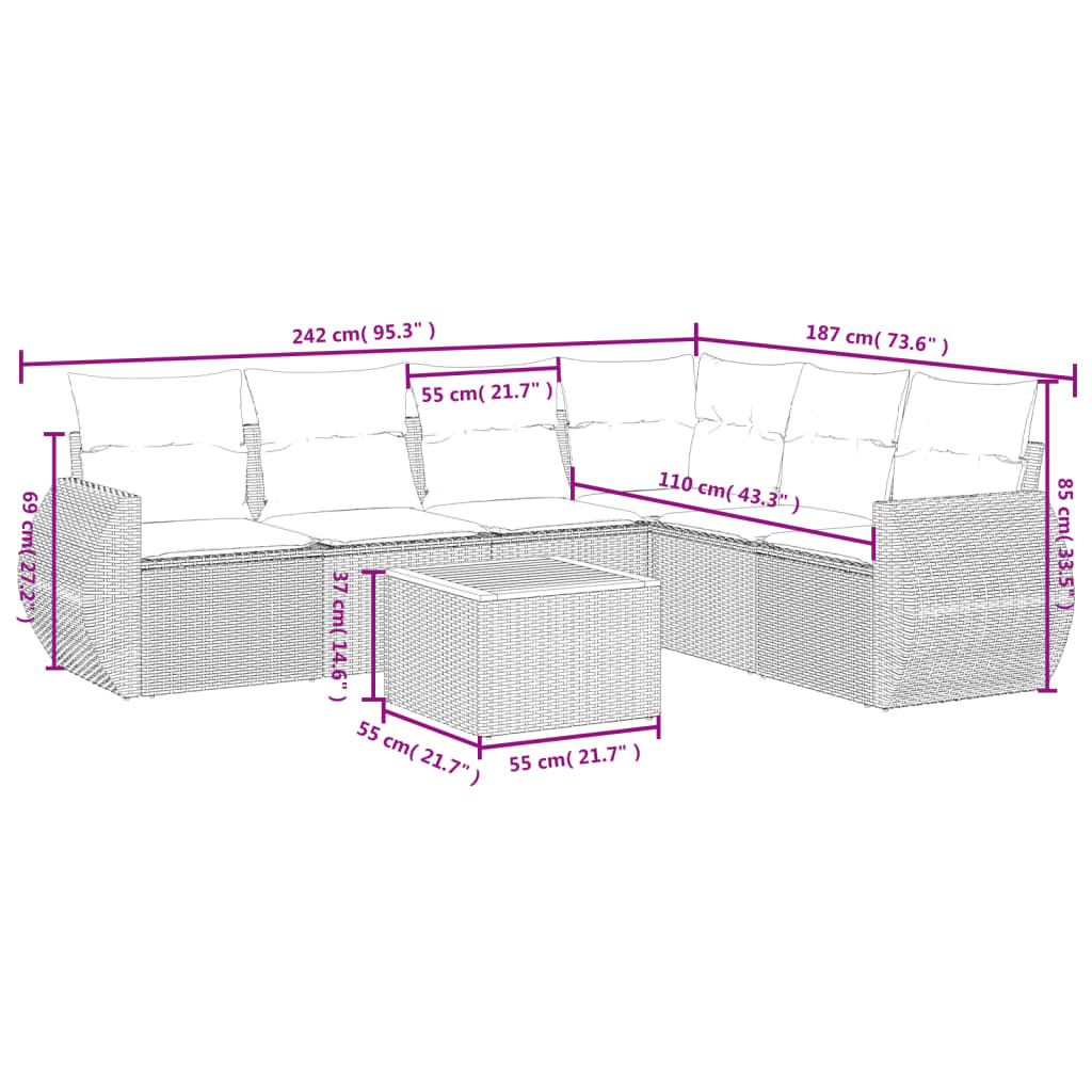 Set Divani Da Giardino 7 Pz Con Cuscini Beige In Polyrattan - Image 3
