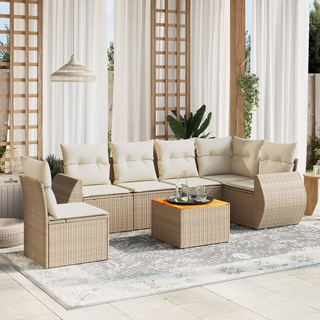 Set Divani Da Giardino 7 Pz Con Cuscini Beige In Polyrattan
