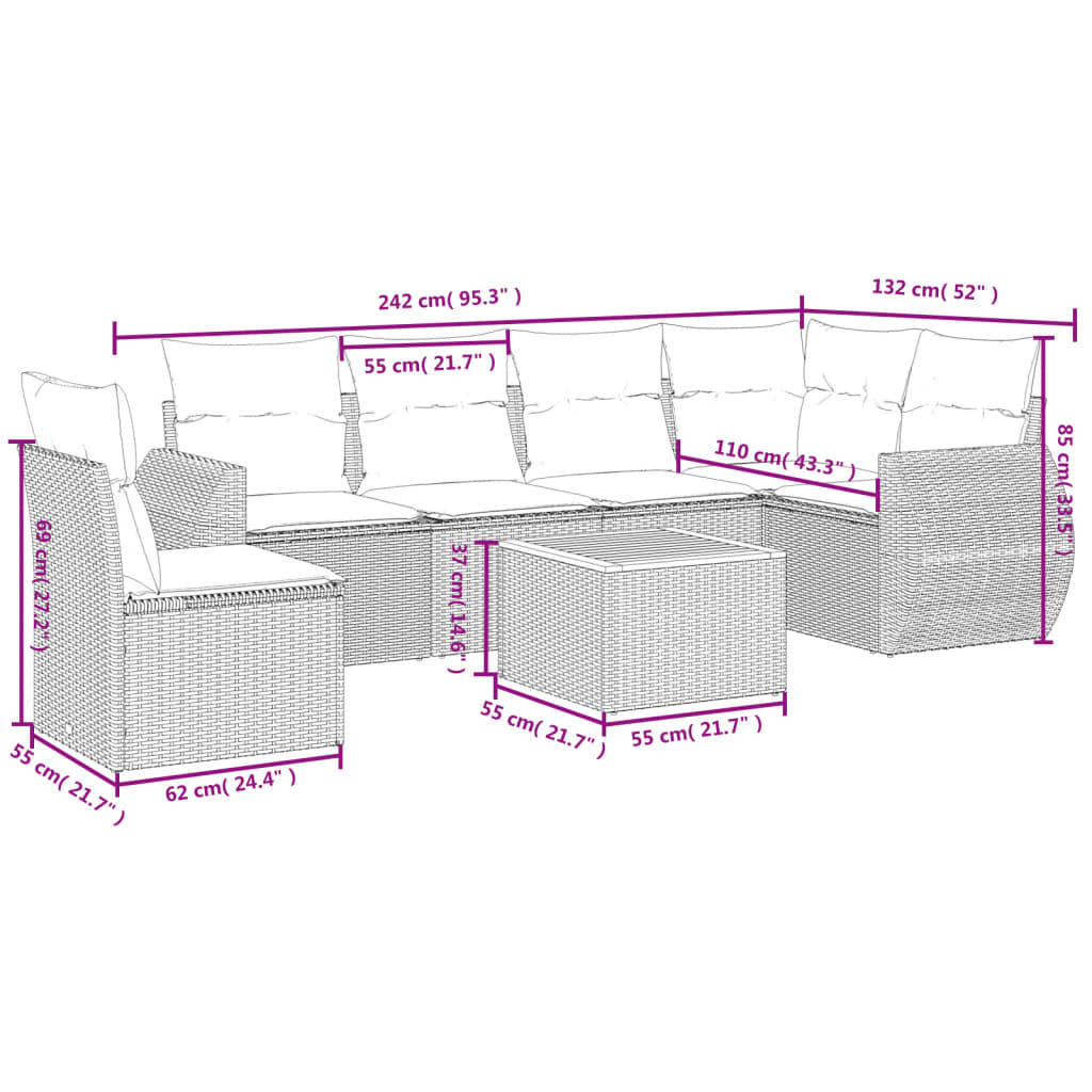 Set Divani Da Giardino 7 Pz Con Cuscini Beige In Polyrattan - Image 3