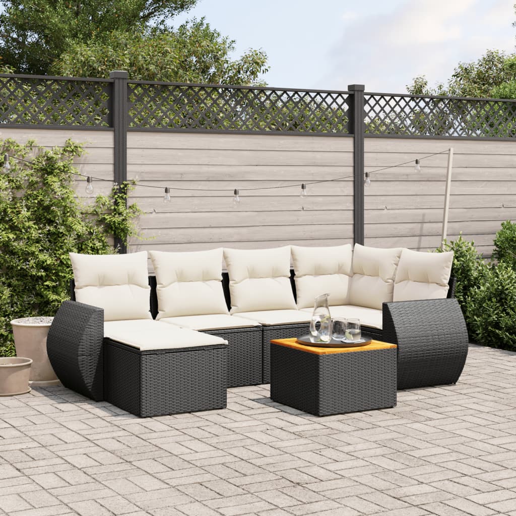 Set Divani Da Giardino Con Cuscini 7pz Nero Polyrattan