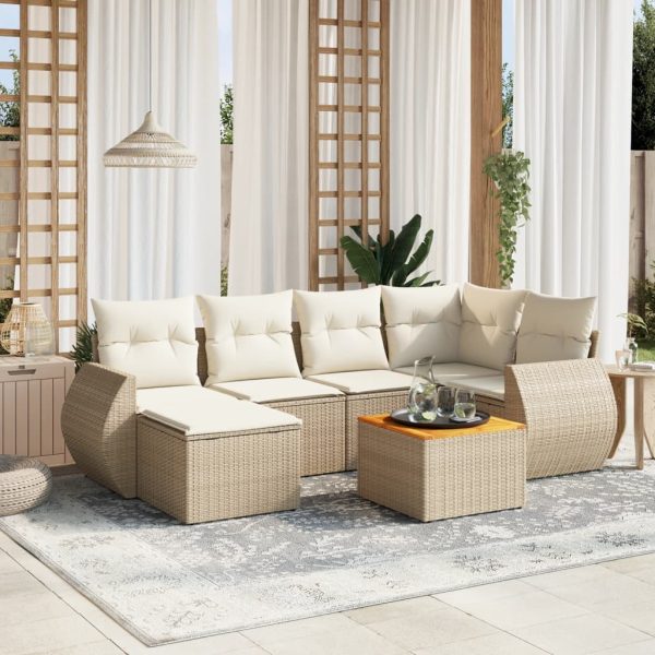 Set Divani Da Giardino 7 Pz Con Cuscini Beige In Polyrattan
