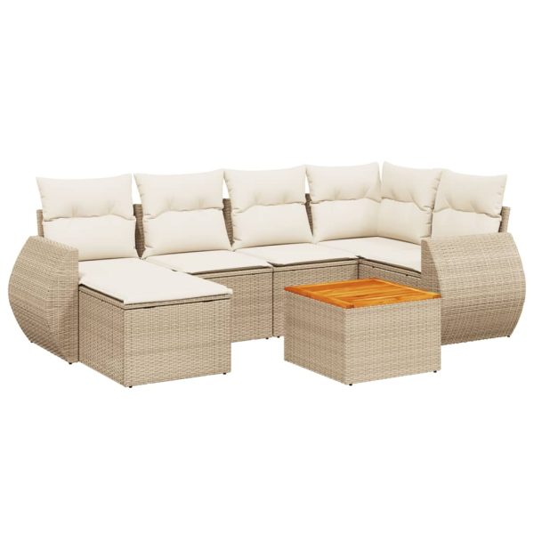 Set Divani Da Giardino 7 Pz Con Cuscini Beige In Polyrattan - Image 2