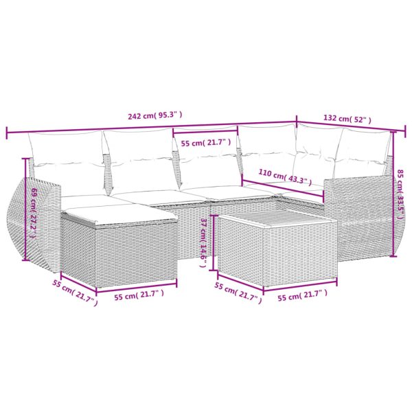 Set Divani Da Giardino 7 Pz Con Cuscini Beige In Polyrattan - Image 3
