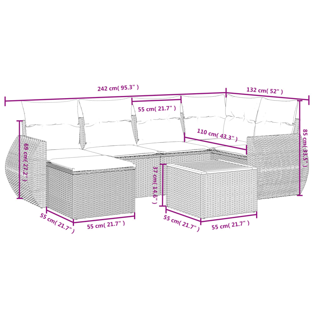 Set Divani Da Giardino 7 Pz Con Cuscini Beige In Polyrattan - Image 3