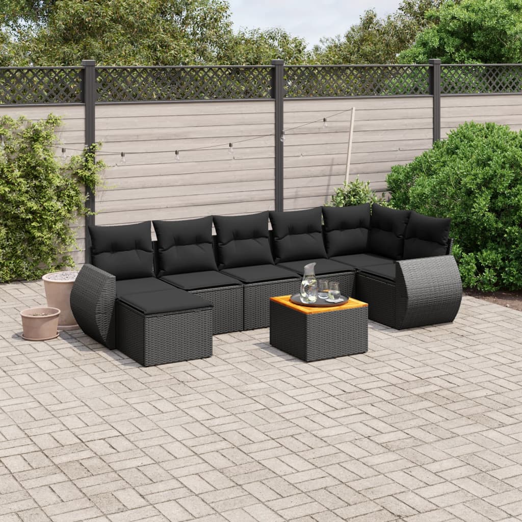 Set Divani Da Giardino Con Cuscini 8 Pz Nero In Polyrattan