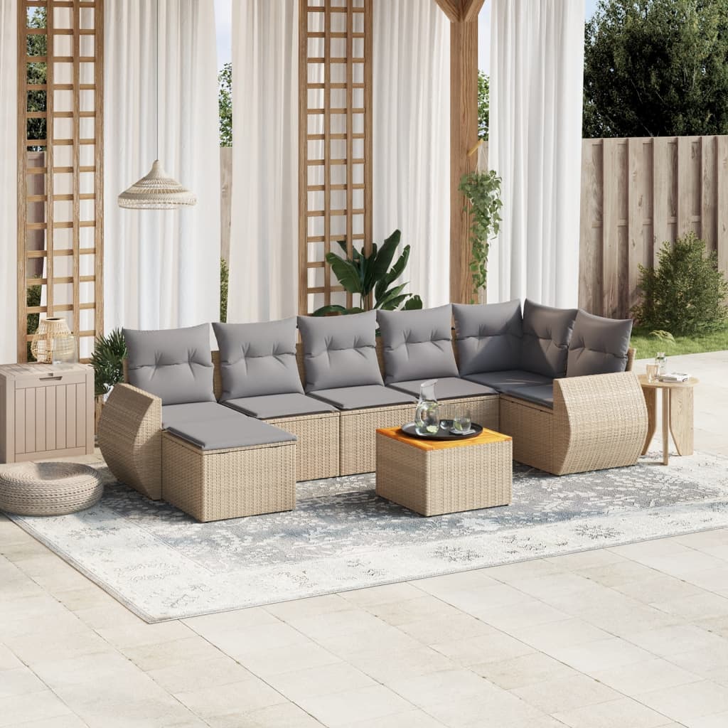 Set Divano Da Giardino 8 Pz Con Cuscini Beige In Polyrattan