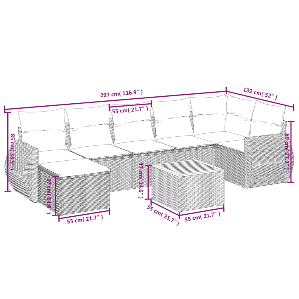 Set Divano Da Giardino 8 Pz Con Cuscini Beige In Polyrattan - Image 3
