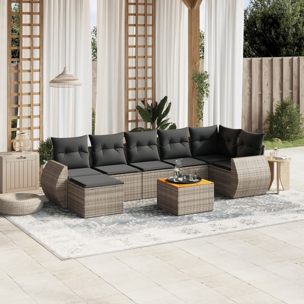 Set Divano Da Giardino 8 Pz Con Cuscini Grigio In Polyrattan