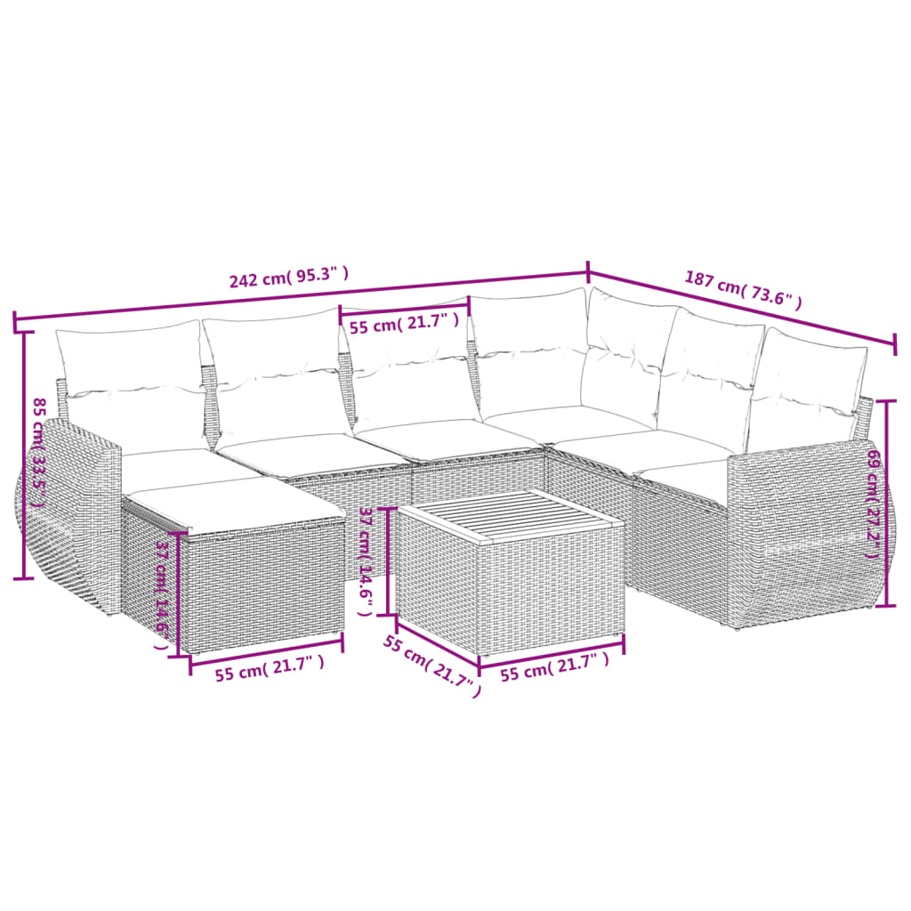 Set Divani Da Giardino Con Cuscini 8 Pz Nero In Polyrattan - Image 3