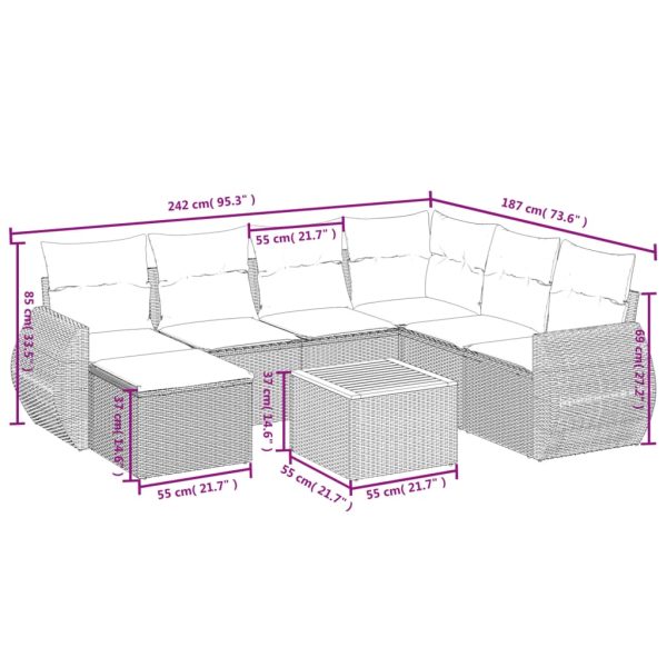 Set Divano Da Giardino 8 Pz Con Cuscini Beige In Polyrattan - Image 3