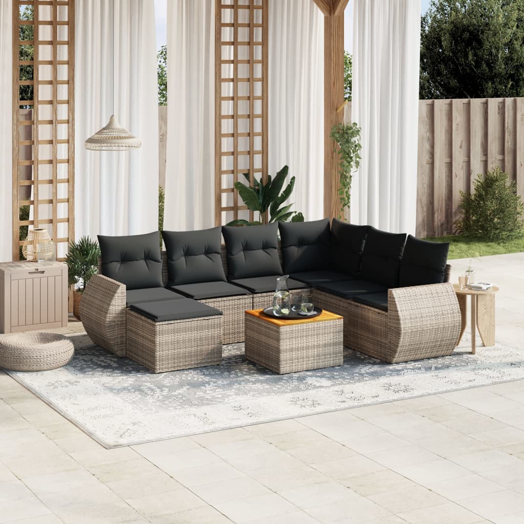 Set Divano Da Giardino 8 Pz Con Cuscini Grigio In Polyrattan
