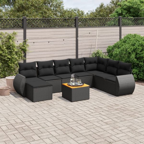 Set Divani Da Giardino 9 Pz Con Cuscini Nero In Polyrattan