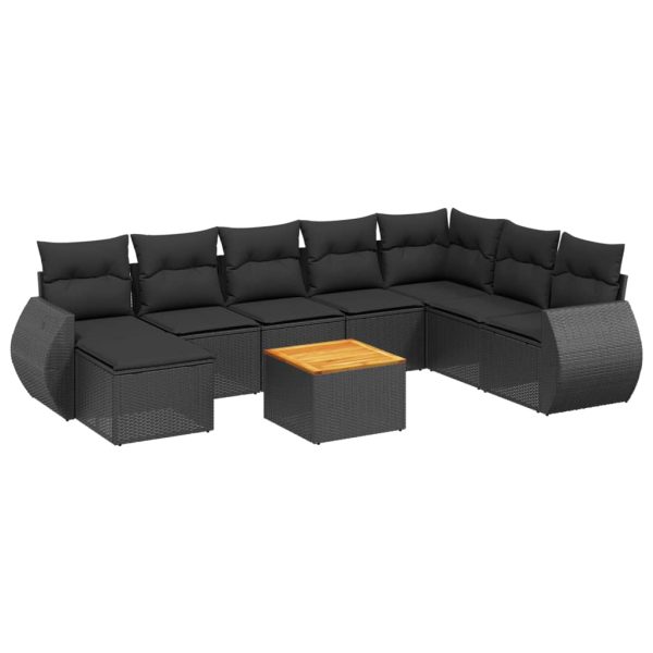 Set Divani Da Giardino 9 Pz Con Cuscini Nero In Polyrattan - Image 2
