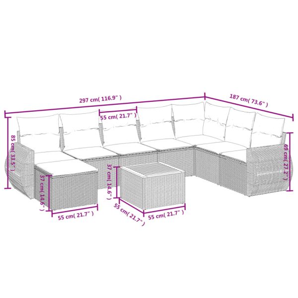 Set Divani Da Giardino 9 Pz Con Cuscini Nero In Polyrattan - Image 3