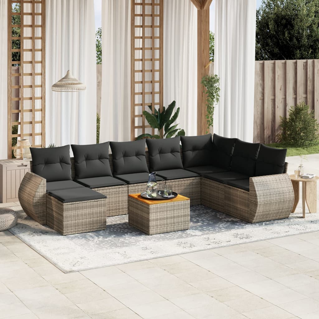 Set Divano Da Giardino 9 Pz Con Cuscini Grigio In Polyrattan