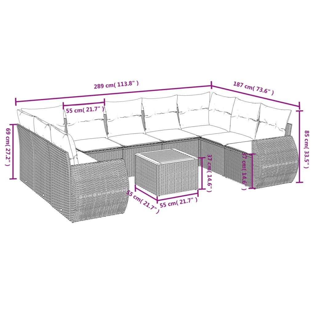 Set Divano Da Giardino 10 Pz Con Cuscini Beige In Polyrattan - Image 3