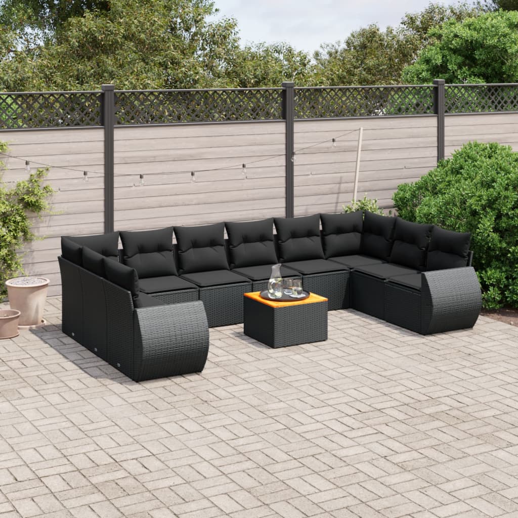 Set Divani Da Giardino 11 Pz Con Cuscini In Polyrattan Nero