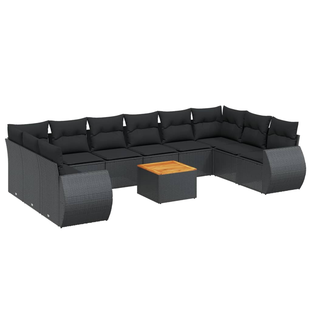 Set Divani Da Giardino 11 Pz Con Cuscini In Polyrattan Nero - Image 2